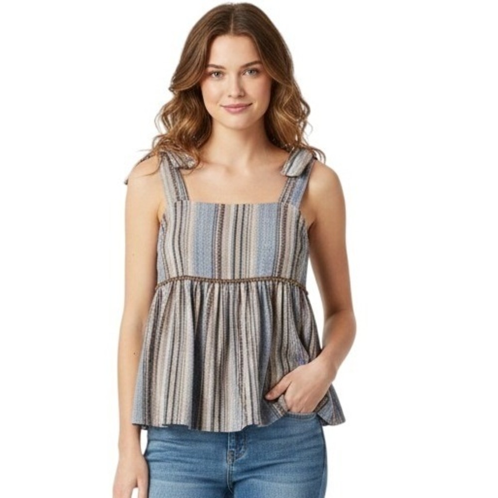 Altar'd State Top Womens Small Multicolor Striped Cotton Boho Peplum Tank Summer